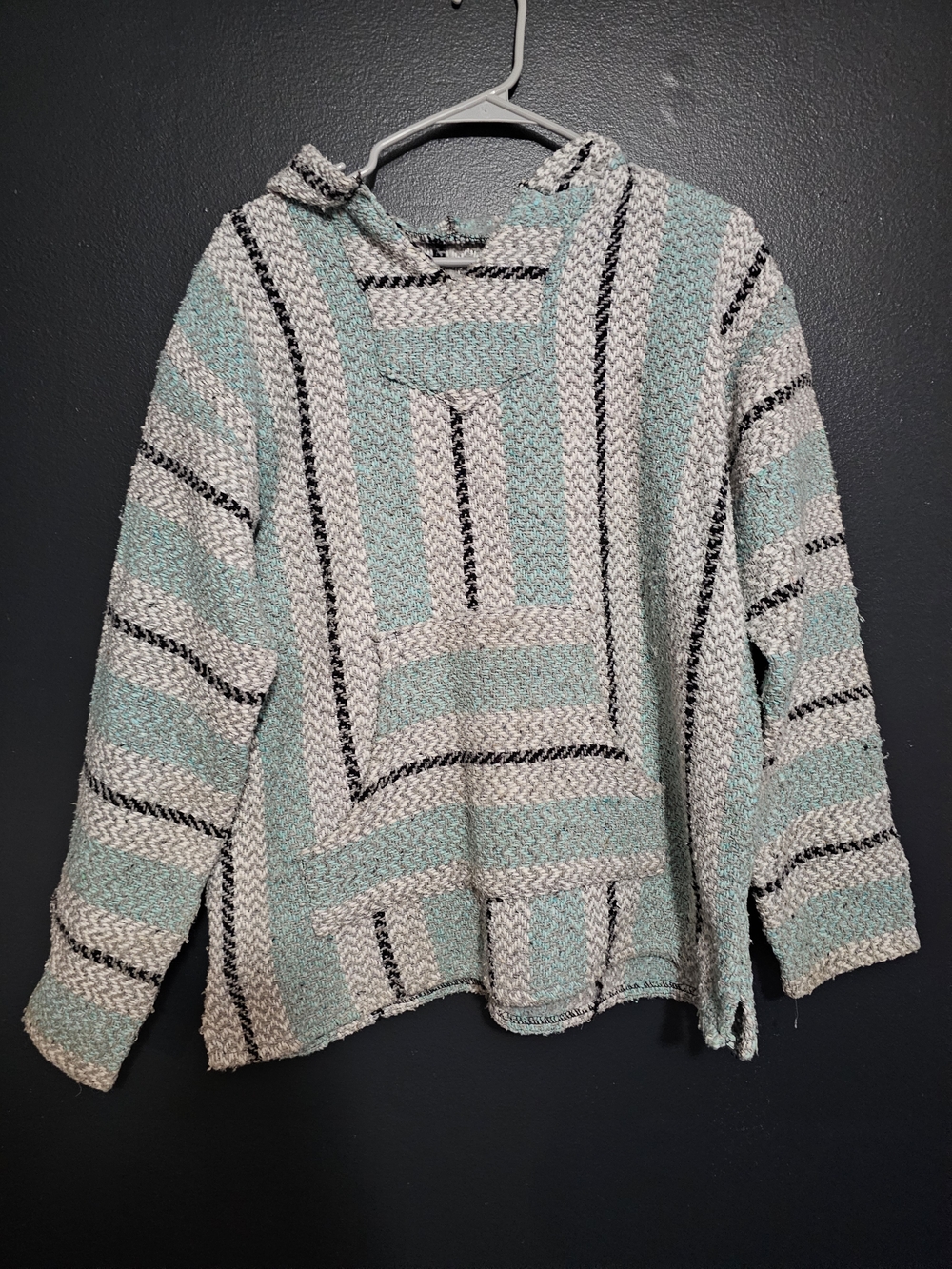 Striped Hooded Baja Sweater in Mint and Cream